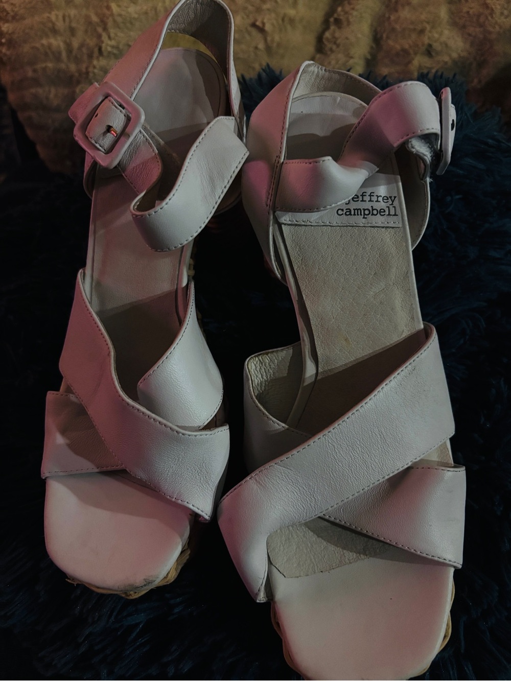 Jeffrey Campbell White Leather Crisscross Heeled Sandals
